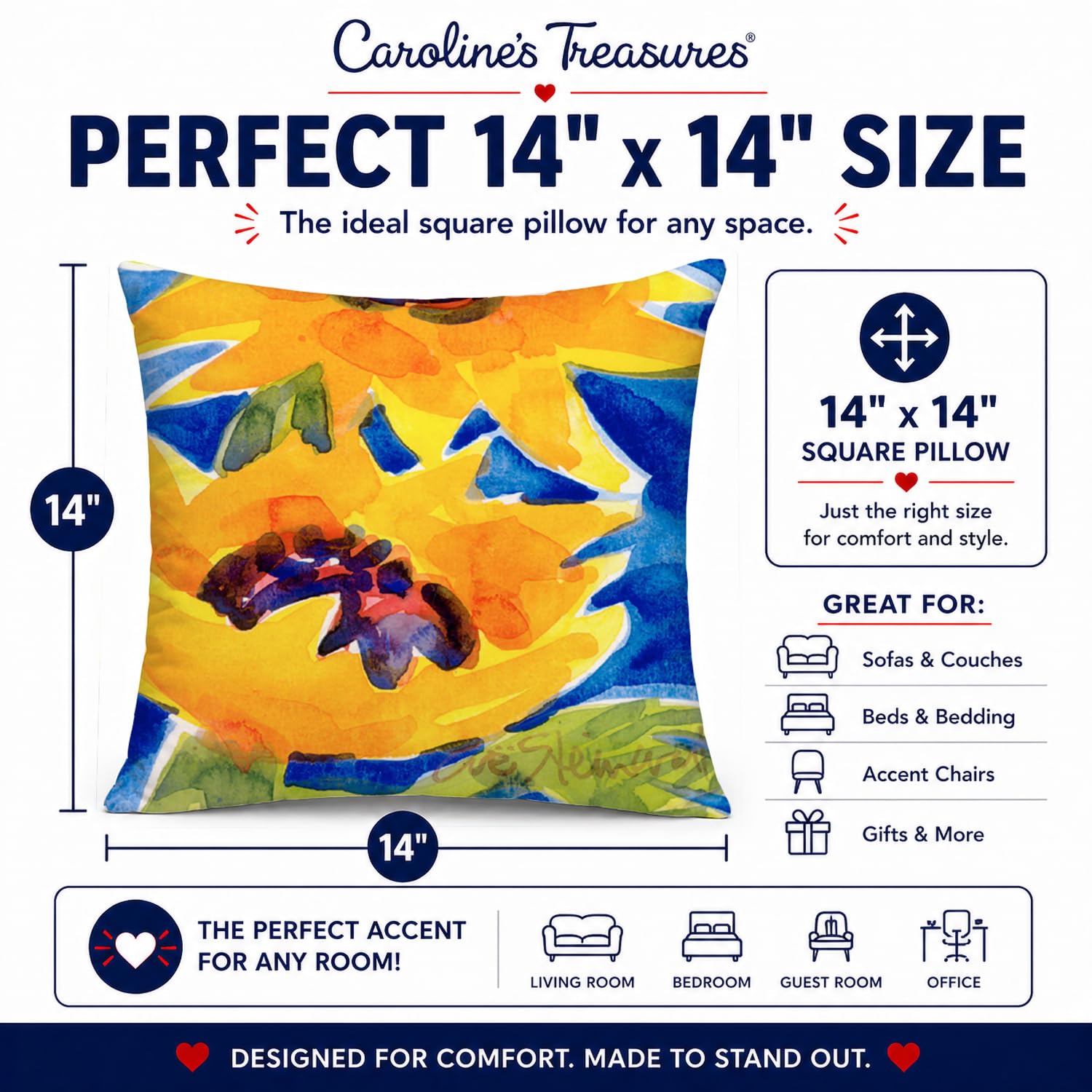 Caroline's Treasures Fleur - Coussin décoratif en Tissu Tournesol