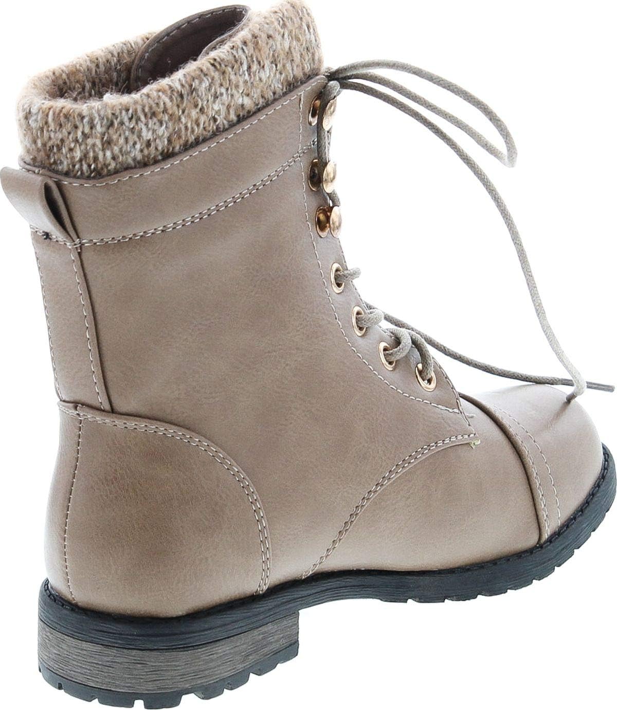 Link Mango-31 Girls Kids Round Toe Military Lace Up Knit Ankle Cuff Low Heel Combat Boots 2 Little Kid Taupe image 5 of 8 B01M10UVDN