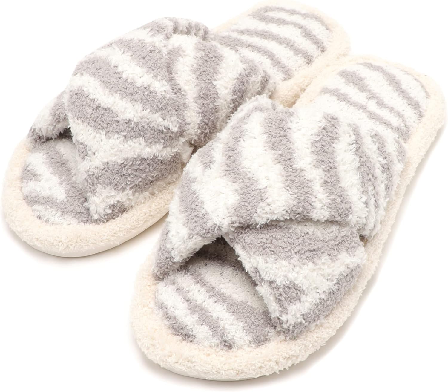 MIRMARU Women’s Animal Print Comfort Fluffy Fuzzy Slip-on House Slippers Open Toe Cross Band Indoor Outdoor Non-Slip Slippers for Women - Image 3