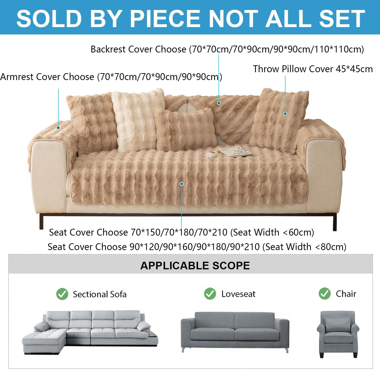 Topchances Soft Plush Sofa Cover, New Non-Slip Sofa Covers 1 2 3 Seater, Rabbit Faux Fur Couch Covers, Fluffy Couch Cover - Image 4