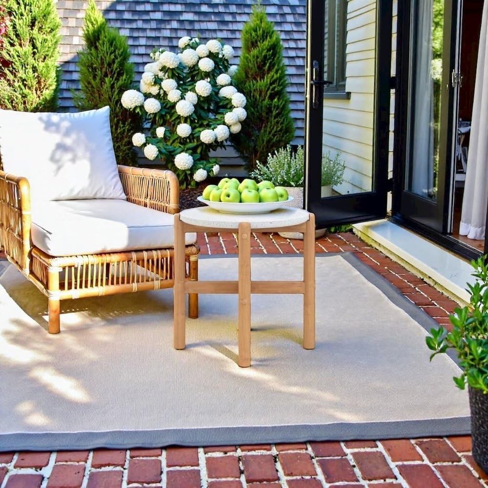 Outdoor Side Table, Round Patio Side Table with Terrazzo Top, Ideal Outdoor Metal Table and Small Patio Tables for Outside Settings