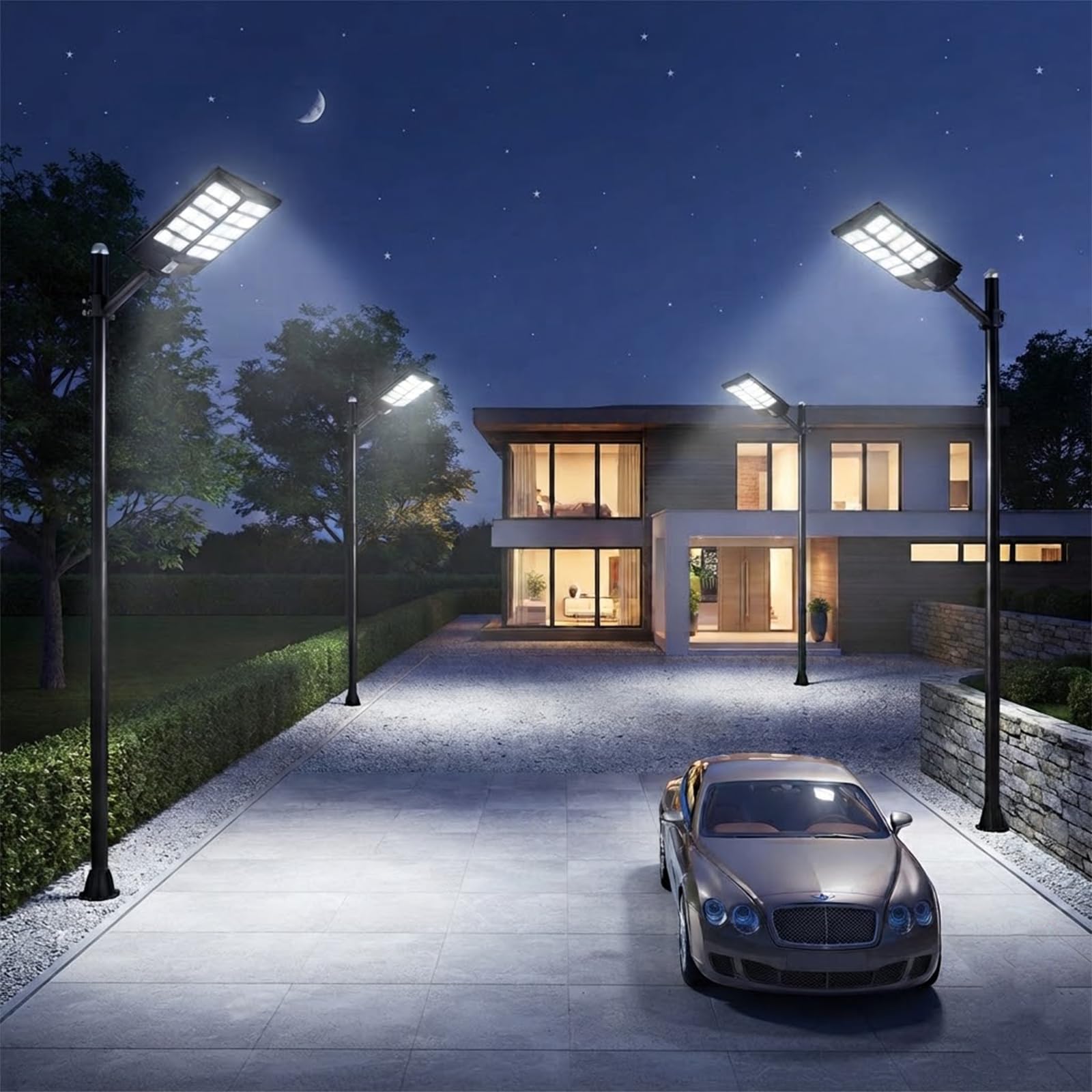 Lampione LED 1200W con Pannello Solare, Luce Esterno 6500K Ultra Potente, Sensore Crepuscolare e Movimento, Automatico, Telecomando + Staffa, IP66 Impermeabile, Faretto per Giardino, Cortile, Strada