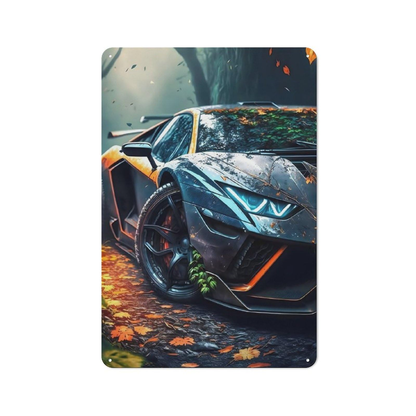 Junmoney Car In August Tin Wall Plaque 30X20cm With For Garage Or Workshop, For An Autumn Wall Display In Garage And Workshop