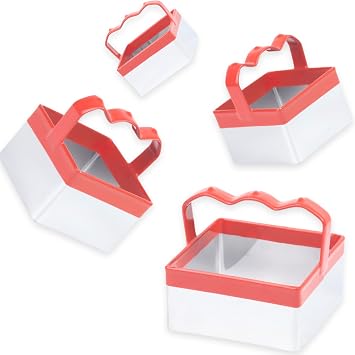 Square Cookie Cutter Set 4-Piece Fun with Ergonomic Handles, Bake Perfect Cookies & Biscuits, Durable Stainless Steel, Comfy Red Silicone Grip, 2.5, 3, 3.4, 4 Inch Sizes