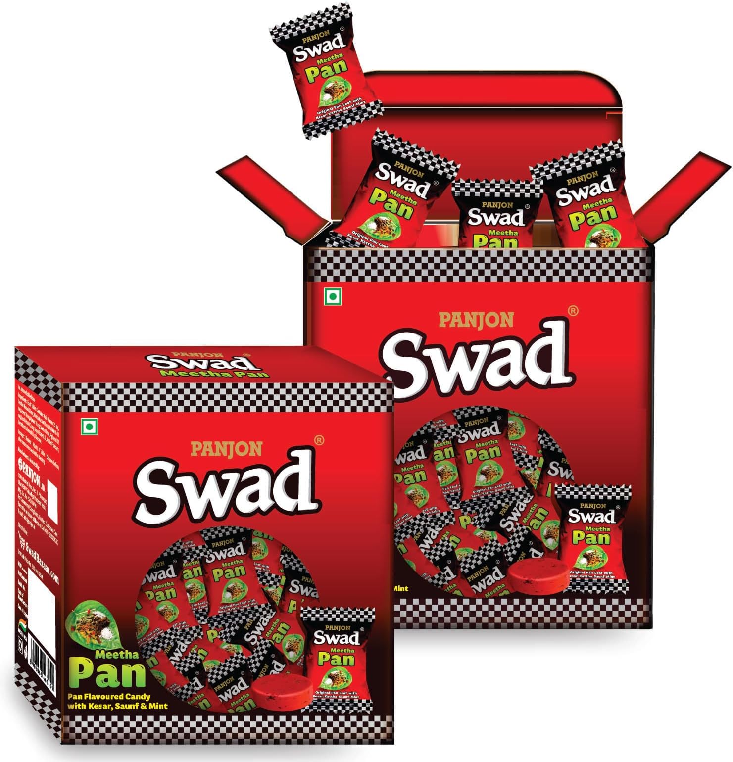 Swad Gift Box, Meetha Pan Candy (Paan Flavour with Saunf, Kesar & Mint) 125 Toffee x 2 Box Pack