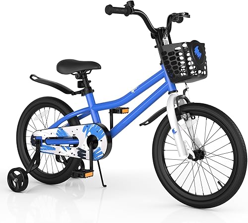 Miniatura 21 de COSTWAY Bicicleta para niños, 12, 14, 16, 18 pulgadas, para niños y niñas de 3 a 8 años, bicicleta para niños con ruedas de entrenamiento Azul,