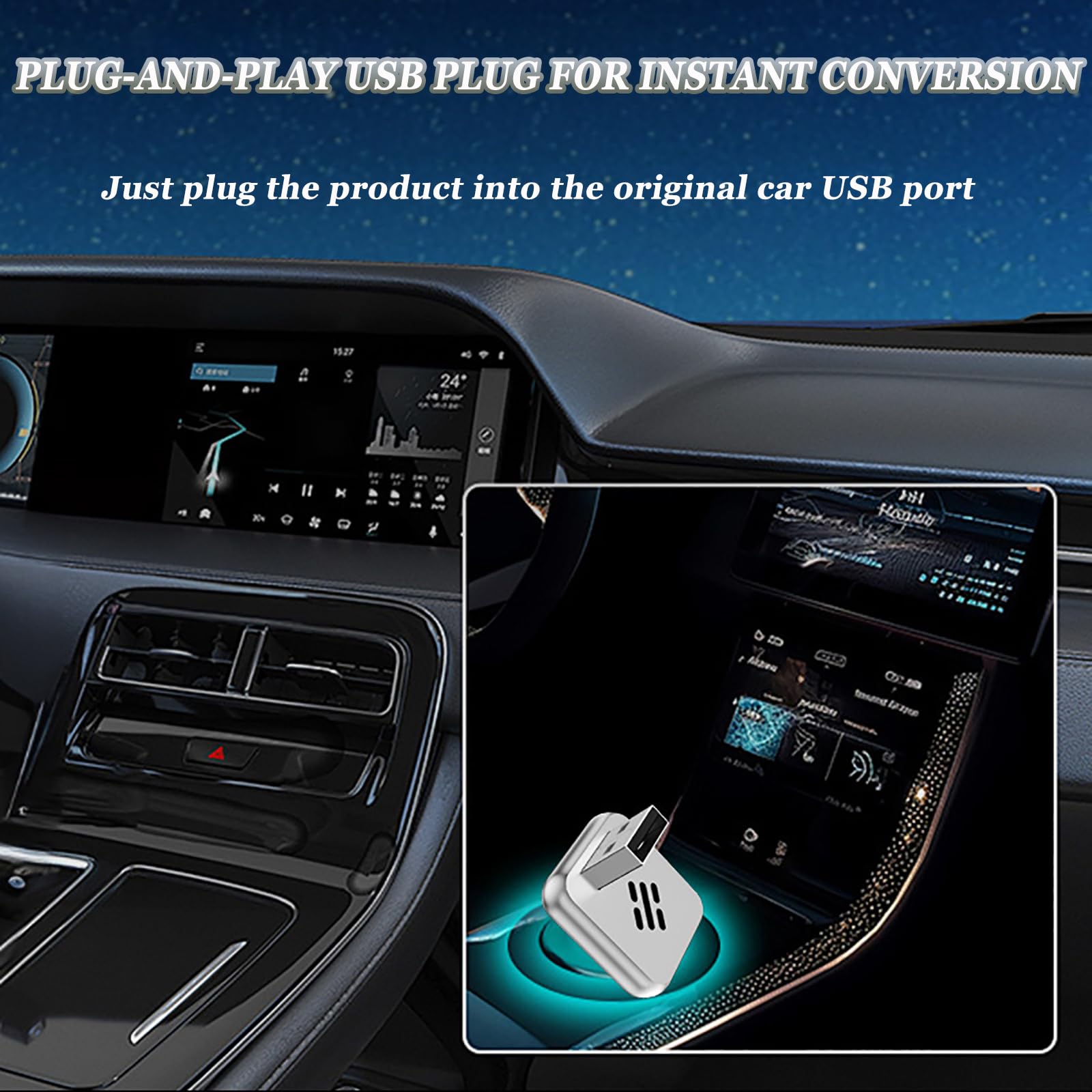 Adaptador Carplay Inalambrico para Peugeot Rifter 2018-2025, CarPlay Wireless Adapter Plug and Play, 2 en 1 CarPlay Dongle Convierte Cable a Inalámbrico