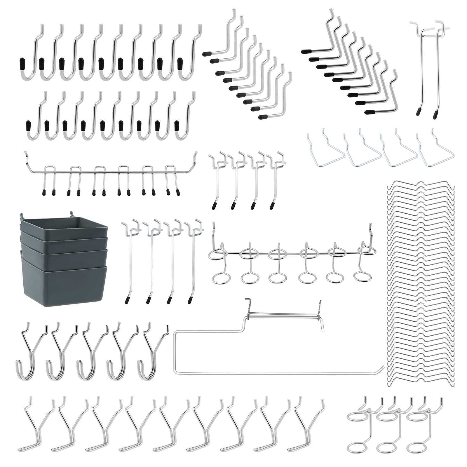 Faankiton Chrome Faankiton113pcs Peg Board Hooks Accessories, Pegboard Bins, Organizer For Garage
