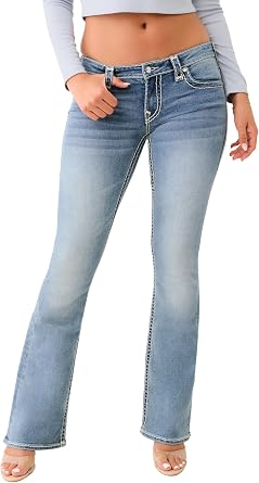 True Religion Womens Crystal Becca Low Rise Boot Jeans- Super T Stitching
