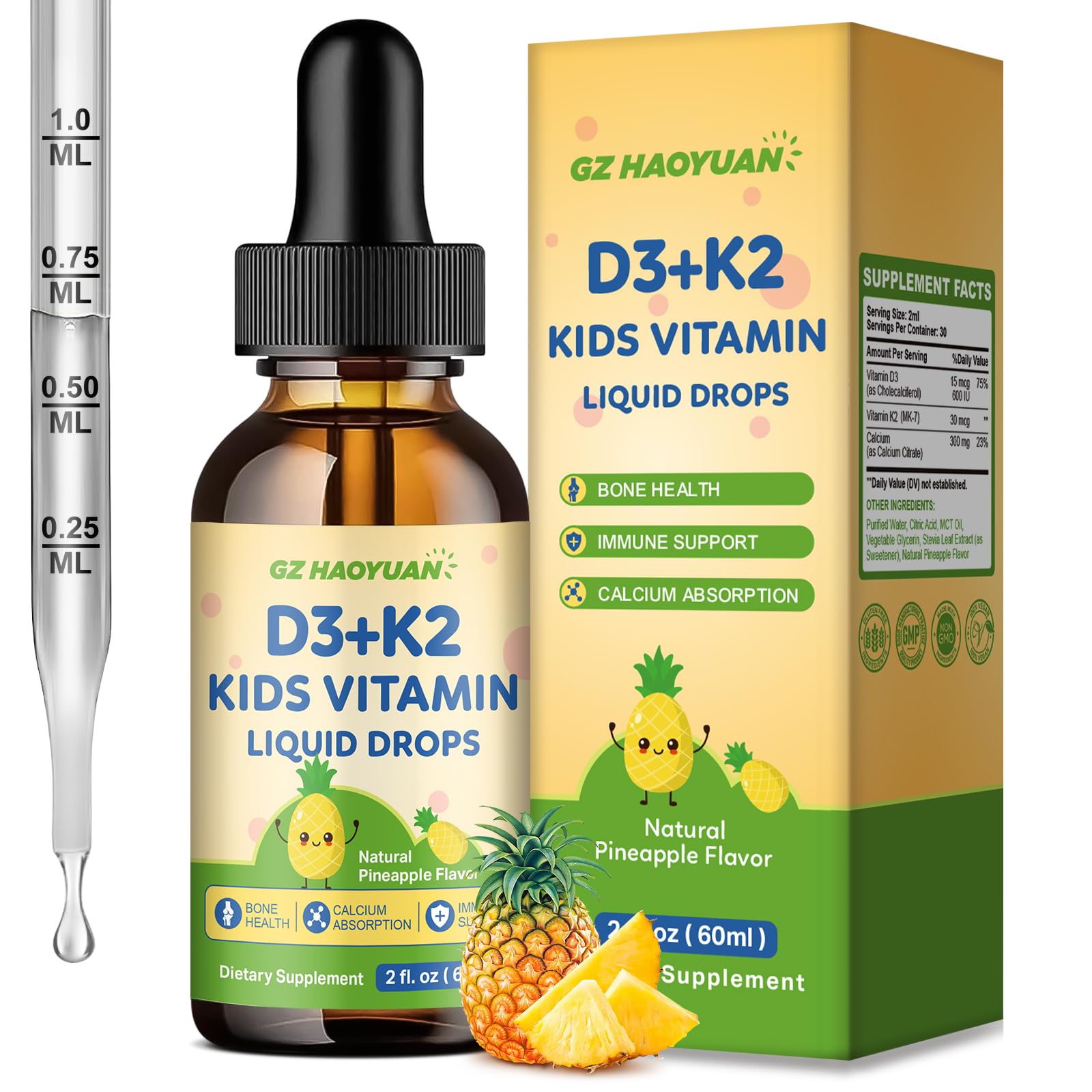 Amazon.com: GZ HAOYUAN Kids Vitamin D3 K2 Drops, Vitamin D3 K2 (MK