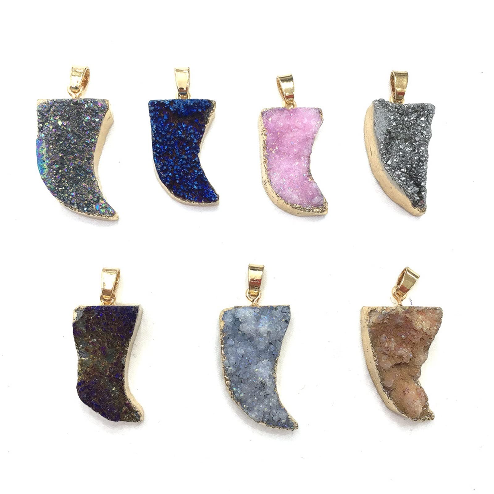 Cristal natural en bruto Colgante de ágata Multicolor con forma de cuchillo de gema de piedra Natural, collar artesanal hecho a mano, pulsera, pendientes, accesorios for mujer de 16x30mm, 2 uds. ( Col