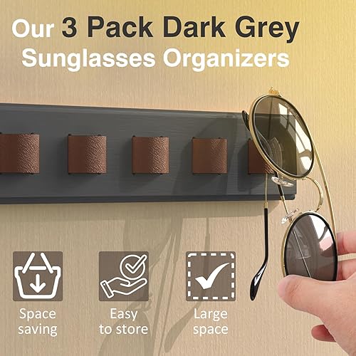 Miniatura 5 de Paquete de 3 organizadores de lentes de sol, organizador de lentes de sol montado en la pared, soporte de madera para lentes de sol, soporte para