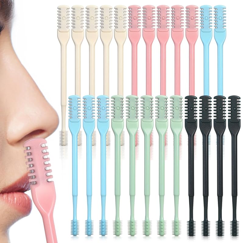 Cortador manual de pelos do nariz 2 em 1 Lanties com lâmina dupla e escova de silicone, 24 unidades