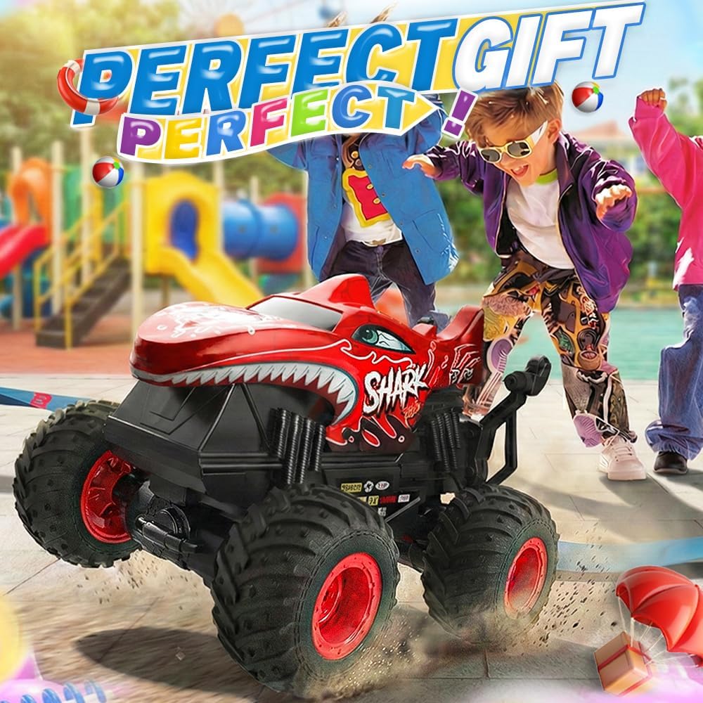 BEZGAR Monster Truck Toys, Remote Control Monster Truck with Dancing Spins, Lights & Music, 1:20 Remote Control Car for Boys 4-7, 5 6 7 8 9 10 +Year Old Boys Birthday Gifts (Red)
