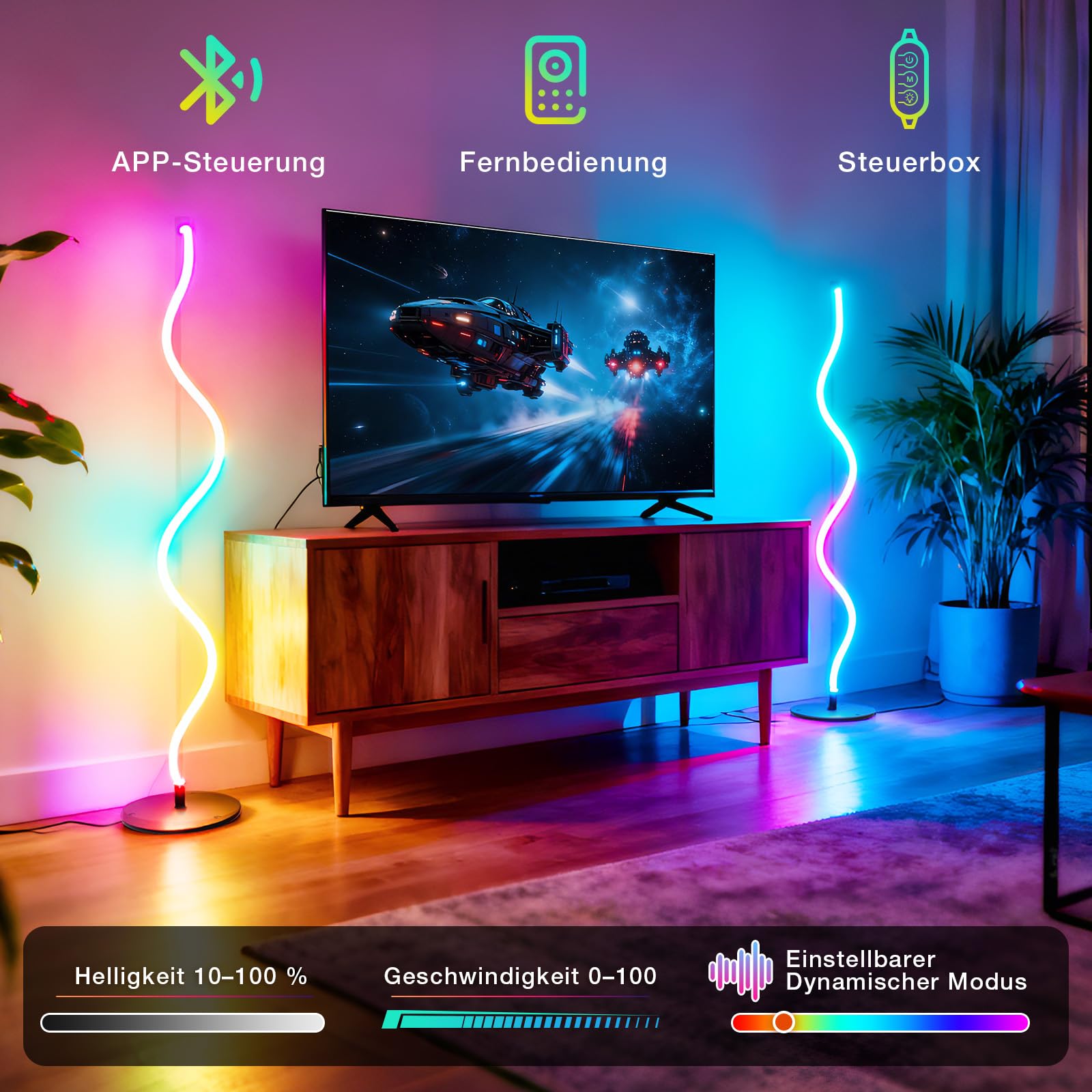 Lámpara de pie LED para salón, lámpara de pie RGBIC regulable, lámpara LED de suelo con mando a distancia y aplicación, 16 millones de colores, 200 modos de escena, modos de música, modo de