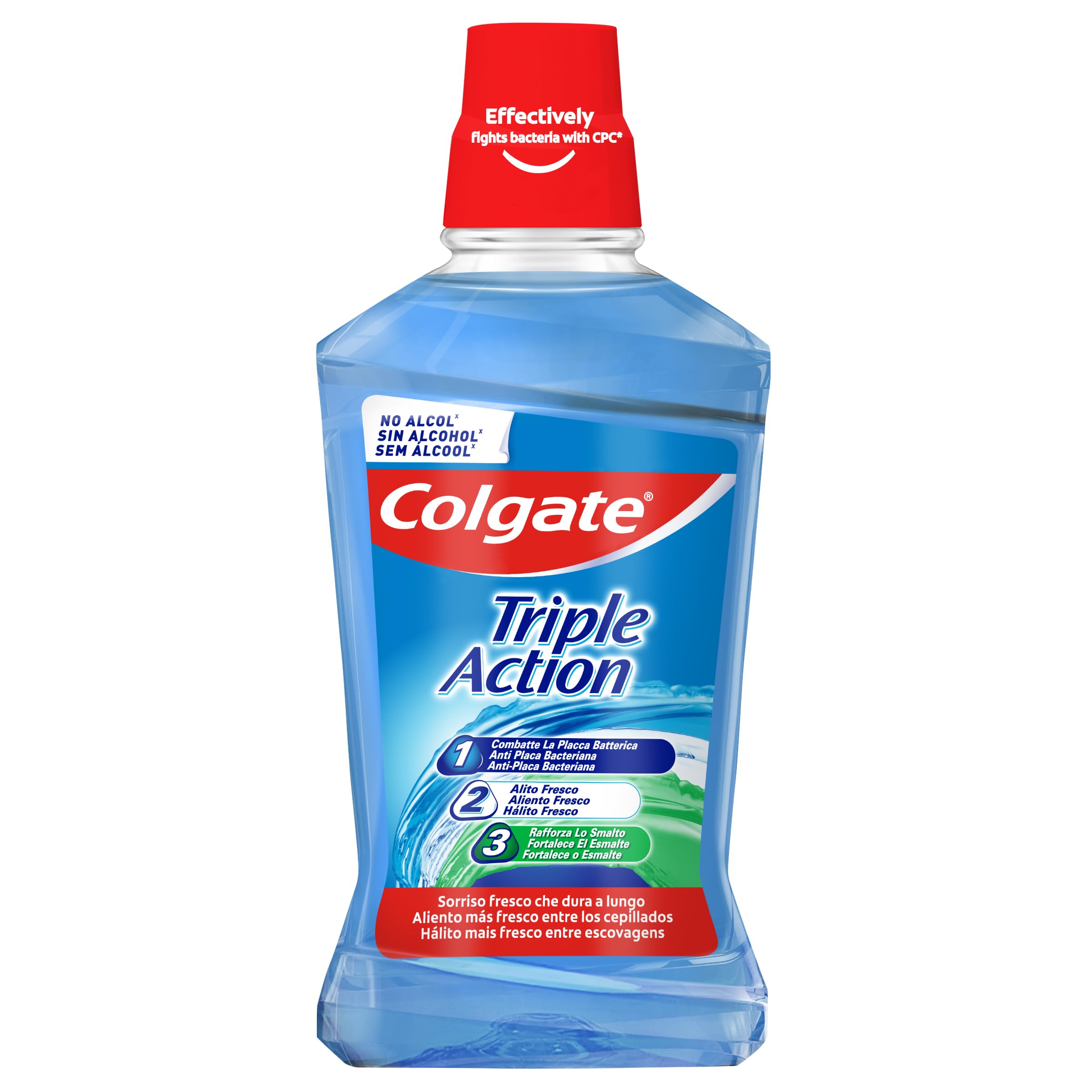 Colgate Triple Action, Enjuague Bucal Antibacteriano, Pack 12x500ml | Colutorio con flúor, Elimina placa bacteriana, Fortalece esmalte, Combate mal aliento, Anticaries, Higiene bucal