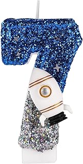 Spaceship Birthday Candle, Space Astronaut Birthday Decorations Shiny Astronaut Number Candle Outer Space Cake Decorations for Themed Party (7)