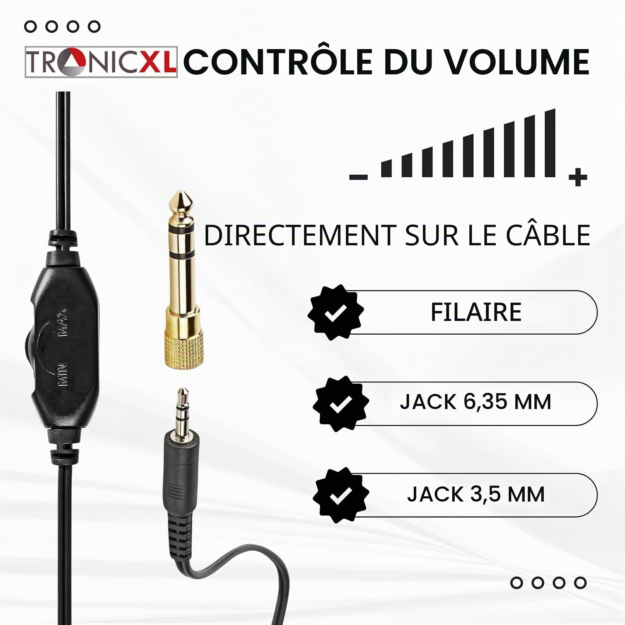 TronicXL Casque de télévision, serre-tête, câble de 6 m, stéréo, TV, PC, HiFi, arceau jack 3,5 mm, prise jack 6,35 mm, câble long