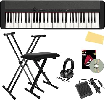 Casio CT-S1 Casiotone 61-Key Portable Keyboard - Black Bundle with Adjustable Stand, Bench, Headphones, Sustain Pedal, Instructional Book, Instructional DVD, and Austin Bazaar Polishing Cloth