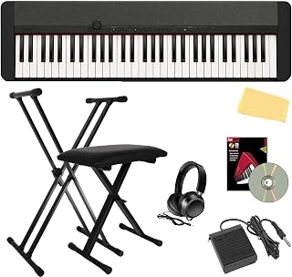 CT-S1 Casiotone 61-Key Portable Keyboard - Black Bundle with Adjustable Stand, Bench, Headphones, Sustain Pedal, Instructional Book, Instructional DVD, and Austin Bazaar Polishing Cloth