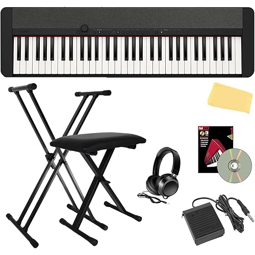 Casio CT-S1 Casiotone 61-Key Portable Keyboard - Black Bundle with Adjustable Stand, Bench, Headphones, Sustain Pedal, Instructional Book, Instructional DVD, and Austin Bazaar Polishing Cloth