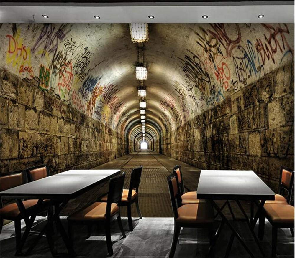 Papier peint personnalisé 3D au motif graffiti urbain avec effet trompe-l'œil