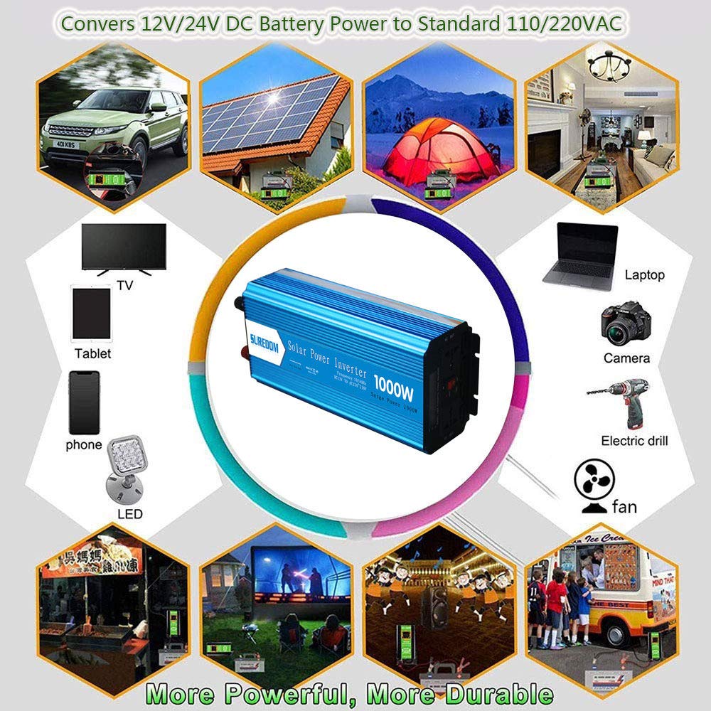 1000W 1500W Power Inverter Pure Sine DC 2V/24V a 220V AC Car Inverter Converter con Display Digitale, Presa CA, generatore di Emergenza Esterno, 12v-1500w