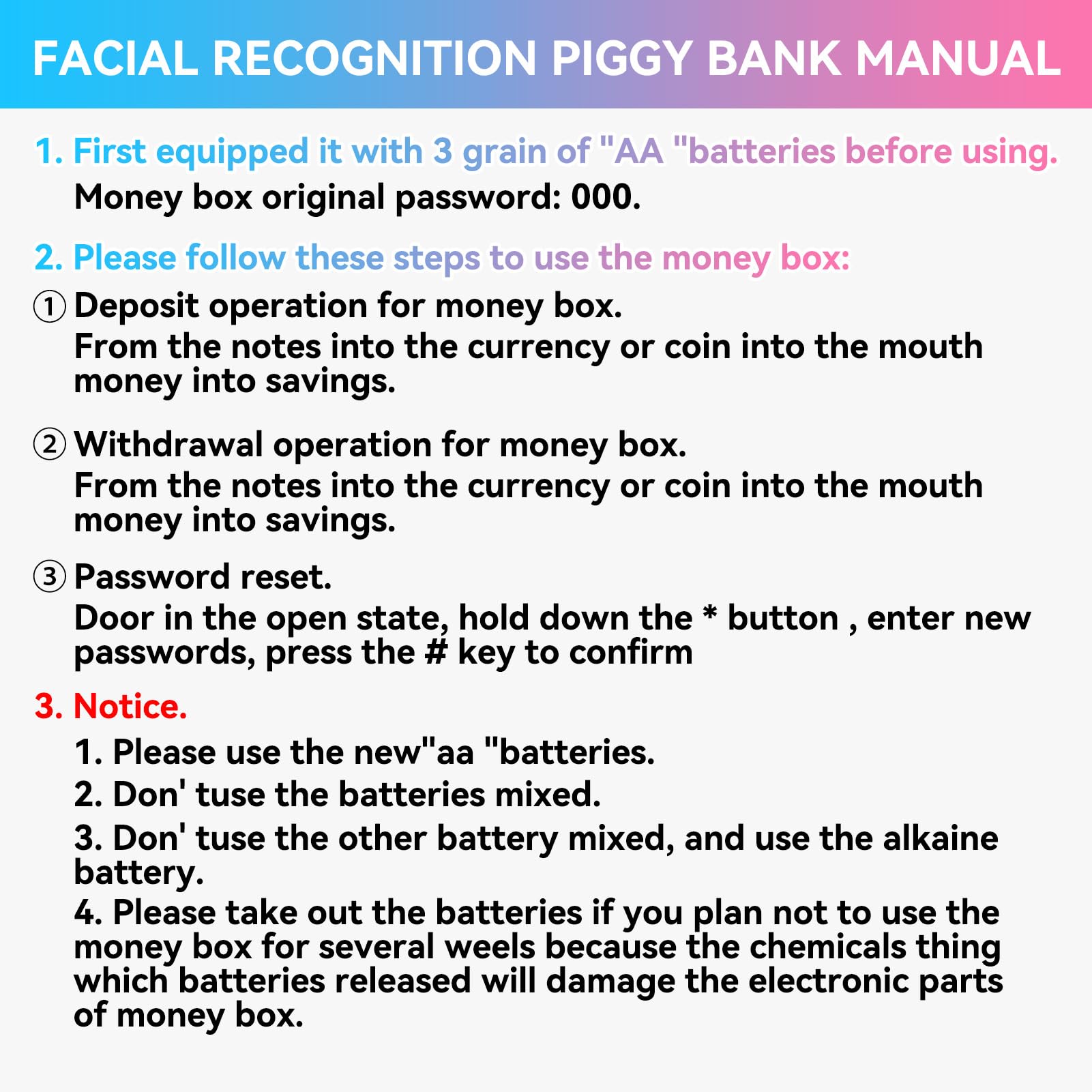 Salvadanaio ATM, Cassa di Risparmio Bancomat, Gettoniera Elettronica per Monete in Contanti per Soldi Veri con Password, Riconoscimento ID Viso, Bobina Automatica di Banconote