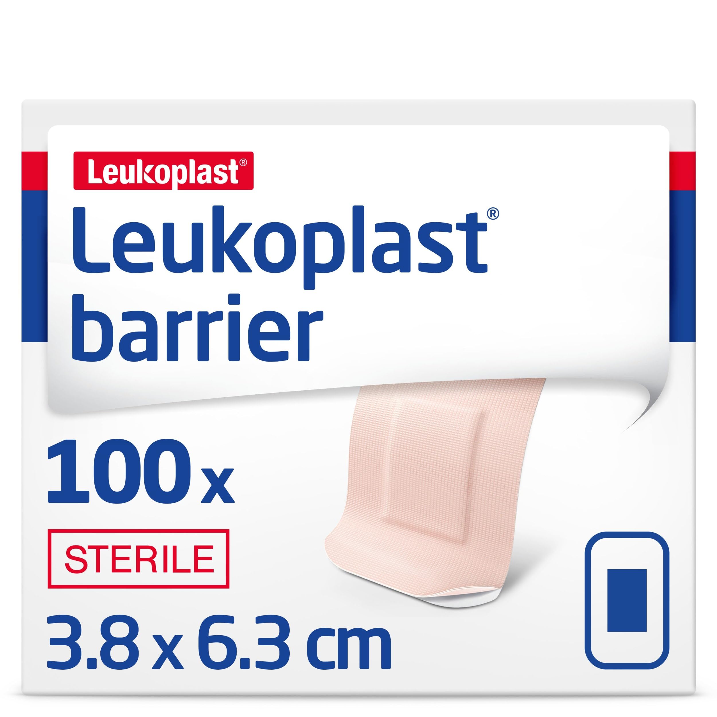 Leukoplast Barrier - Waterproof and Dirt-Repellent Sterile Strip - Bacterial Barrier Which Helps to Prevent Wound Infection - Absorbent, Flexible and Conformable - Beige, 3.8 cm x 6.3 cm, Box of 100