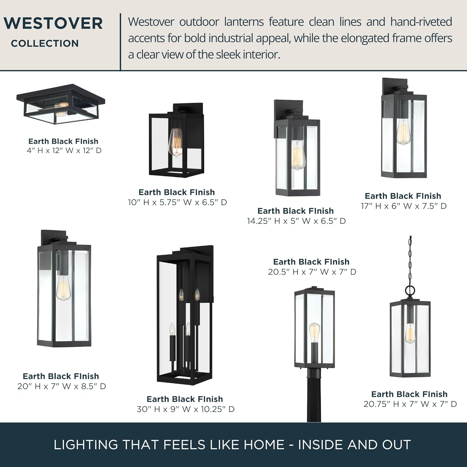 Quoizel Westover 10" Outdoor Wall Sconce, 1-Light Earth Black with Clear Beveled Glass, E26 Base, Modern Industrial Design