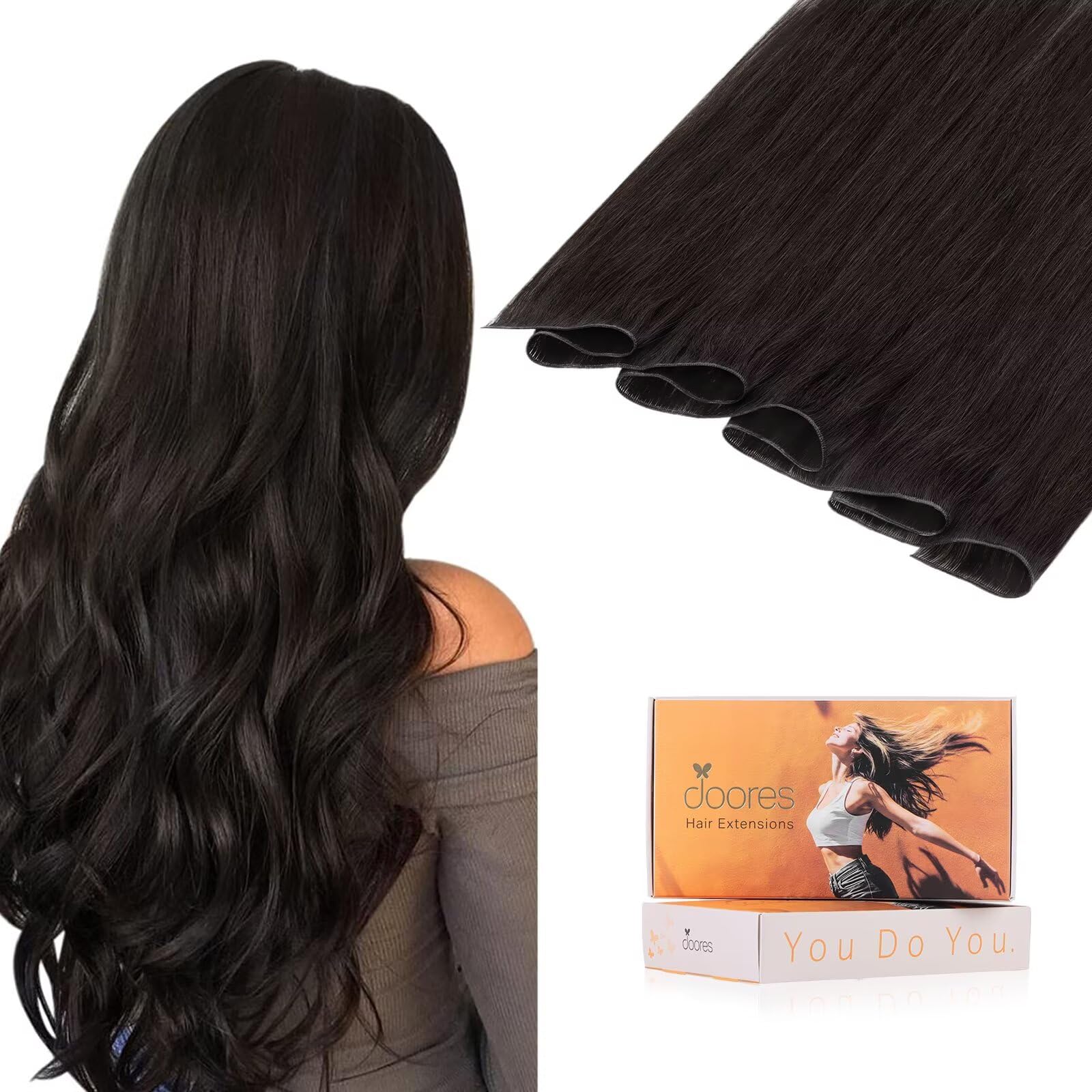 DOORES Genius Sew in Weft Hair Virgin Human Hair Extensions, 20 Inch Dark Brown 60g, Real Extensions Genius Sew In