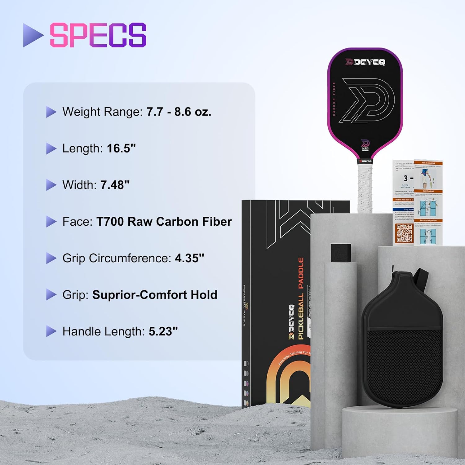 Pickleball Paddles, Carbon Fiber Pickleball Paddle with Polypropylene Honeycomb Core, Increased Power for Ultimate Spin & Consistency - Image 4