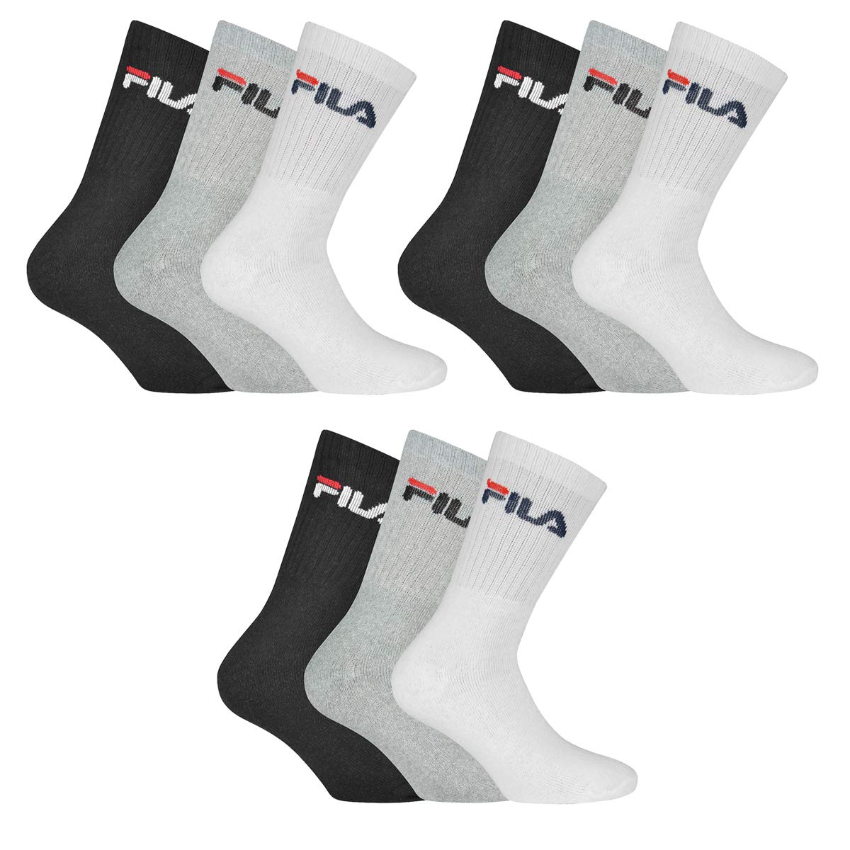 FILA 9 Pares Calcetines, felpa CALCETINES TENIS con Logotipo Federal, unisex (3x Paquete de 3)