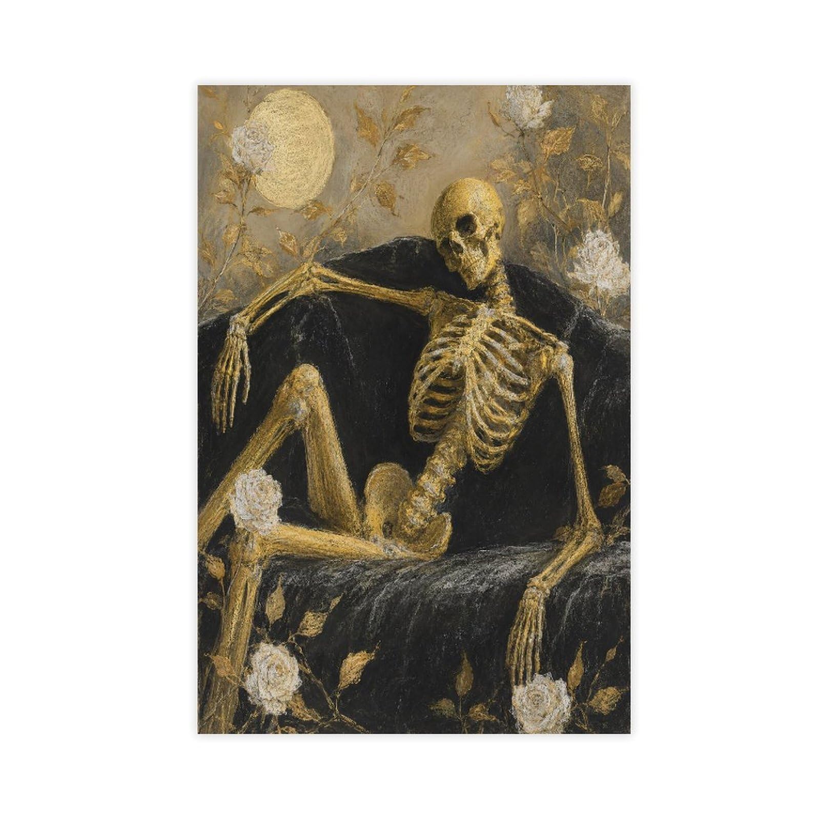 W7c8u2x3 Unframe-Style-23 Skeleton In Coffin Canvas Wall Art, Moonlit Stage Entryway