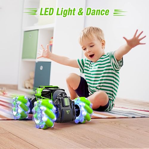 Miniatura 7 de Powerextra Coche LED Gesture Rc, auto de control remoto de detección de gestos de transformación 4WD, doble cara giratoria de 360° con luces, auto