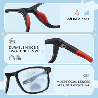 3 Pairs Visionsync Multifocal Glasses, Grey Orange and Black Grey Red Frame Set, Progressive Vision Sync Multifocal glasses with Varifocal Lenses, Ideal for Reading and Computer Work