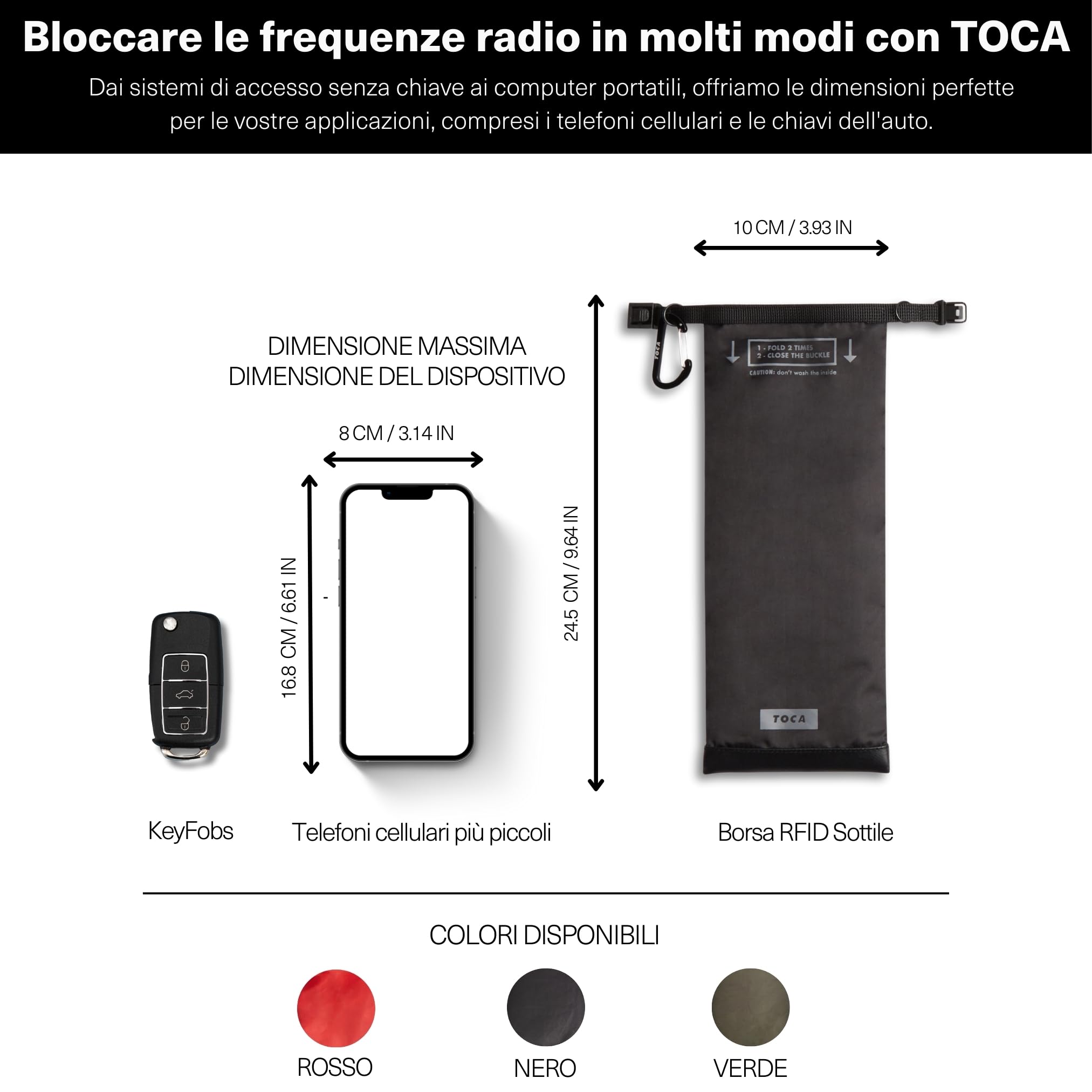 TOCA Borsa Custodia Faraday Universale Antitracciamento - Blocco Segnale RFID per Privacy & Sicurezza, Compatibile con Smartphone, Laptop, Chiavi Auto, Ideale per Viaggi e Protezione Dati -24x10cm