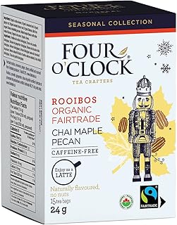 Four O'Clock Chai Maple Pecan Rooibos, Organic, Fairtrade, Holiday Winter Collection, Caffeine-Free, Allergen-Free, Nut Fr...