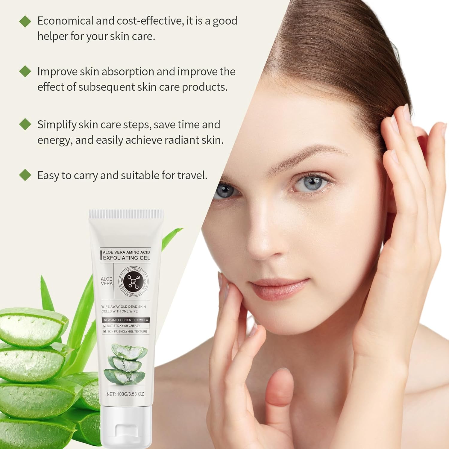 Aloe Vera Exfoliating Gel,Facial Exfoliator Cleanser for Face & Body,Exfoliating Gel Scrub with Aloe Vera Herbal Extract Cleanses the Skin,Hydrate and Moisturize,Suitable for All Skin Types,3.53 Fl Oz - Image 6