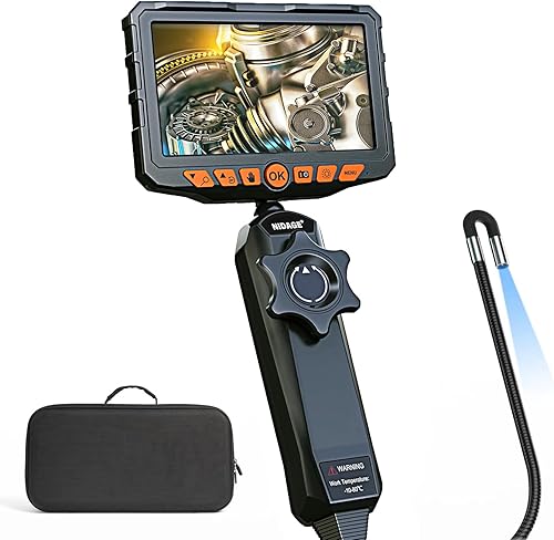 Boroscopio articulado de dos vías NIDAGE 0.24 pulgadas cámara de endoscopio articulado con luz 5 pulgadas IPS cámara de inspección flexible de fibra