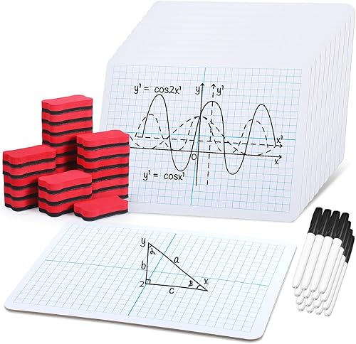 Fulmoon Juego de 24 tablas de regazo con gráfico XY de borrado en seco, 9 x 12 pulgadas, gráfico de doble cara, pizarra blanca de matemáticas con 24