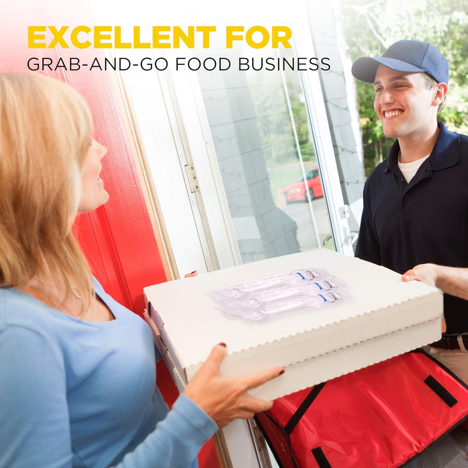 Fit Meal Prep 250 Pack Individually Wrapped Utensils - Prepackaged White Plastic Cutlery Set with Disposable Spoon, Fork, Knife, Napkin, Salt and Pepper Packets - Prewrapped to Go Silverware Utensil