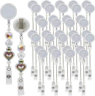 30pcs Beadable Badge Reels Making Kits - Beaded Blank Bars Bulk - Retractable Badge Reel with Belt Clip for ID Name DIY Gift Beadable Items for Nurses,Teachers, Students, Office, Workers