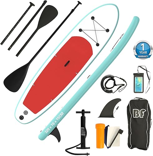 Bifanuo Tabla de remo inflable de 10.5 x 30 x 6 pulgadas con accesorios de SUP y mochila. Cubierta antideslizante, postura amplia, aleta inferior,