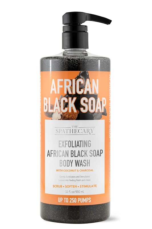THE SPATHECARY Sabonete líquido corporal esfoliante com sabonete preto africano, coco e carvão, 946 mL