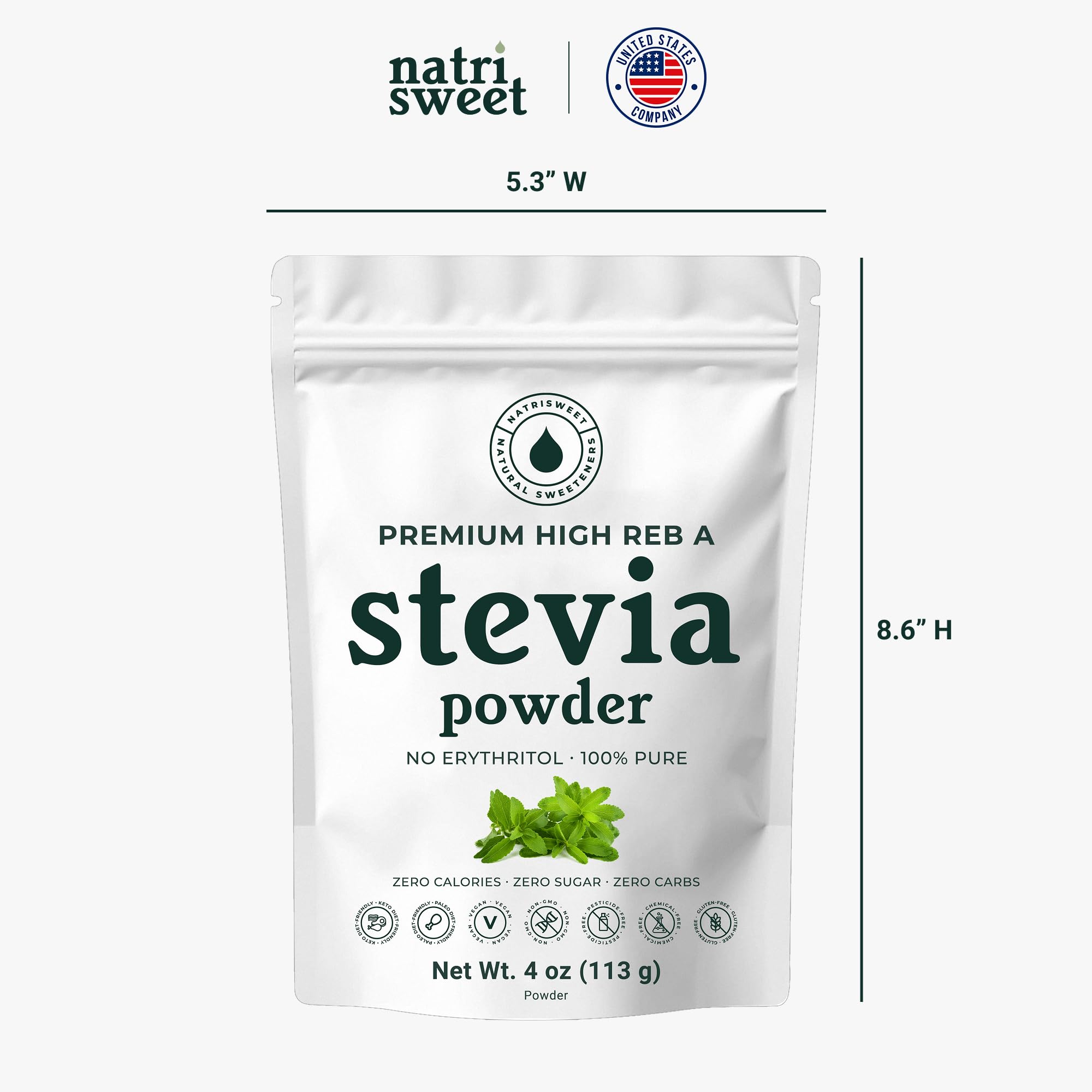 Stevia en polvo puro de alta calidad, extracto de estevia en polvo natural para hornear, edulcorante cero calorías, sin rellenos, sin regusto, apto para dieta cetogénica sin OMG, 810 porciones, 113 g