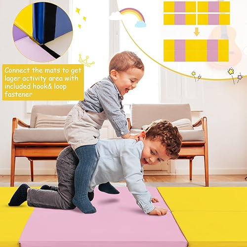 Miniatura 10 de Giantex Colchoneta de gimnasia de 6 x 2 pies, tapete plegable de 2 pulgadas de grosor con cierre de gancho y bucle, tapete de gimnasio plegable con