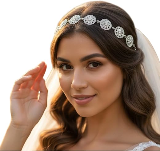 HIMMU'S FASHION HUB 1 PC Sheesh Patti Head Chain, Silver-Toned, Metal, Floral Medallion Design, Traditional Mathapatti Hai...