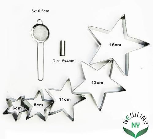 Miniatura 5 de NewlineNY - Moldes para galletas en forma de estrella juego de 16 piezas para crear una exhibición similar a un árbol de Navidad con receta