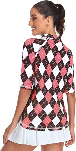 Vista 2 de Misyula - Camisa de golf para mujer, secado rápido, media manga, con cremallera de un cuarto, camiseta de entrenamiento, camiseta de tenis, tallas